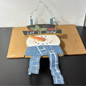 Snowman Wall Hanging Sleigh Tole Painted Tin Scarf